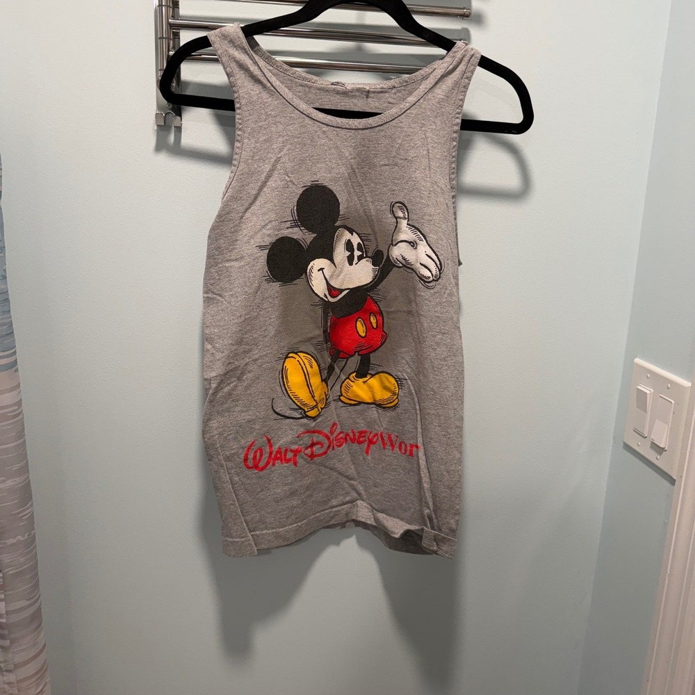 Disney Mickey Mouse Tank Top Gray Small Graphic Vintage Style Theme Park Casual